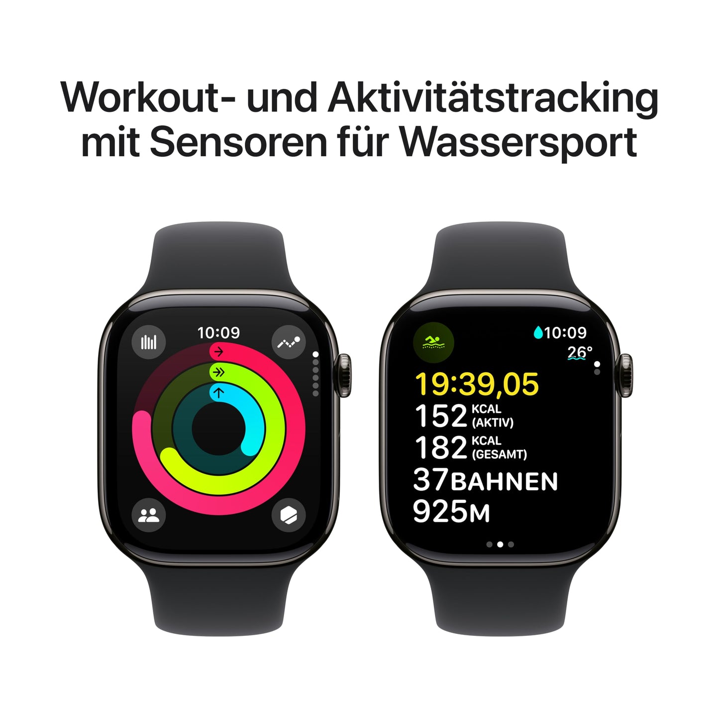 Apple Watch Series 10 – GPS + Cellular 46mm, Titan Schiefer, Sportarmband Schwarz M/L