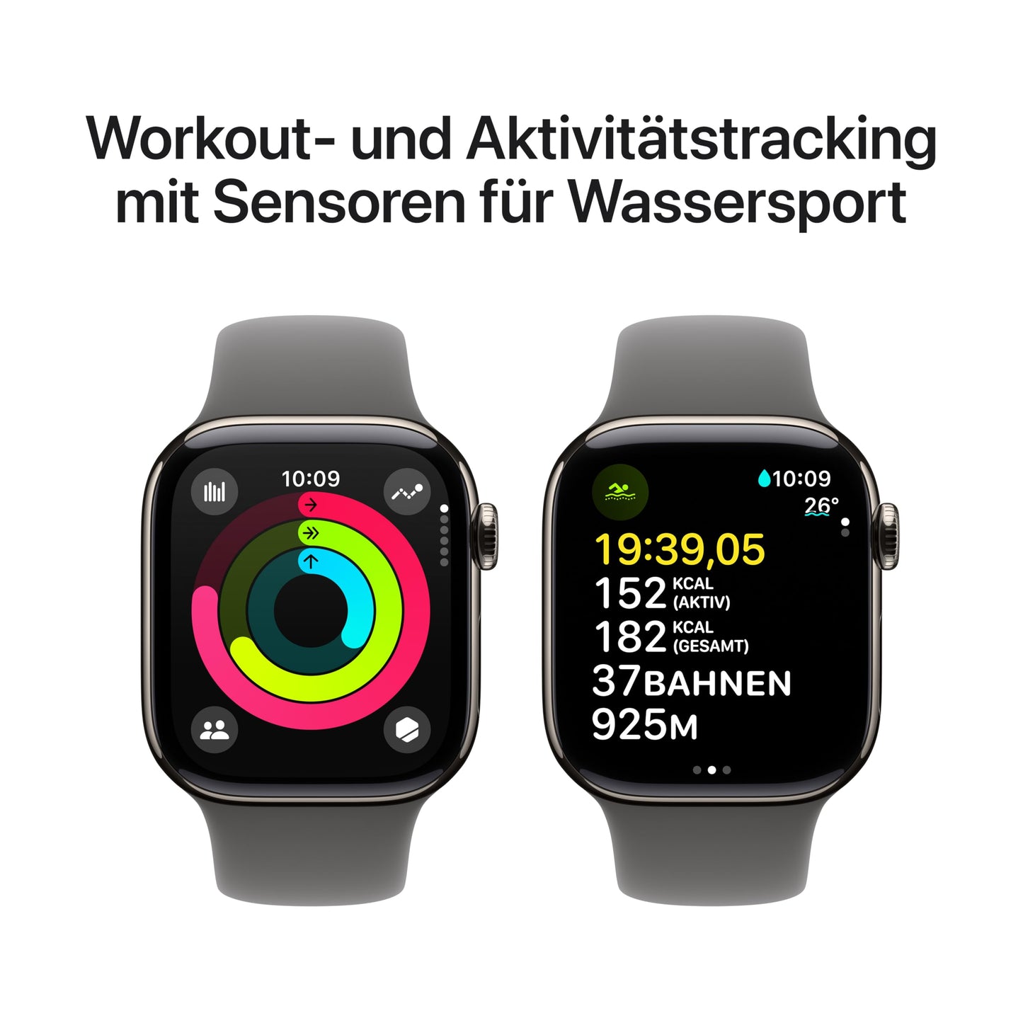 Apple Watch Series 10 – GPS + Cellular 42mm, Titan Natur, Sportarmband Steingrau