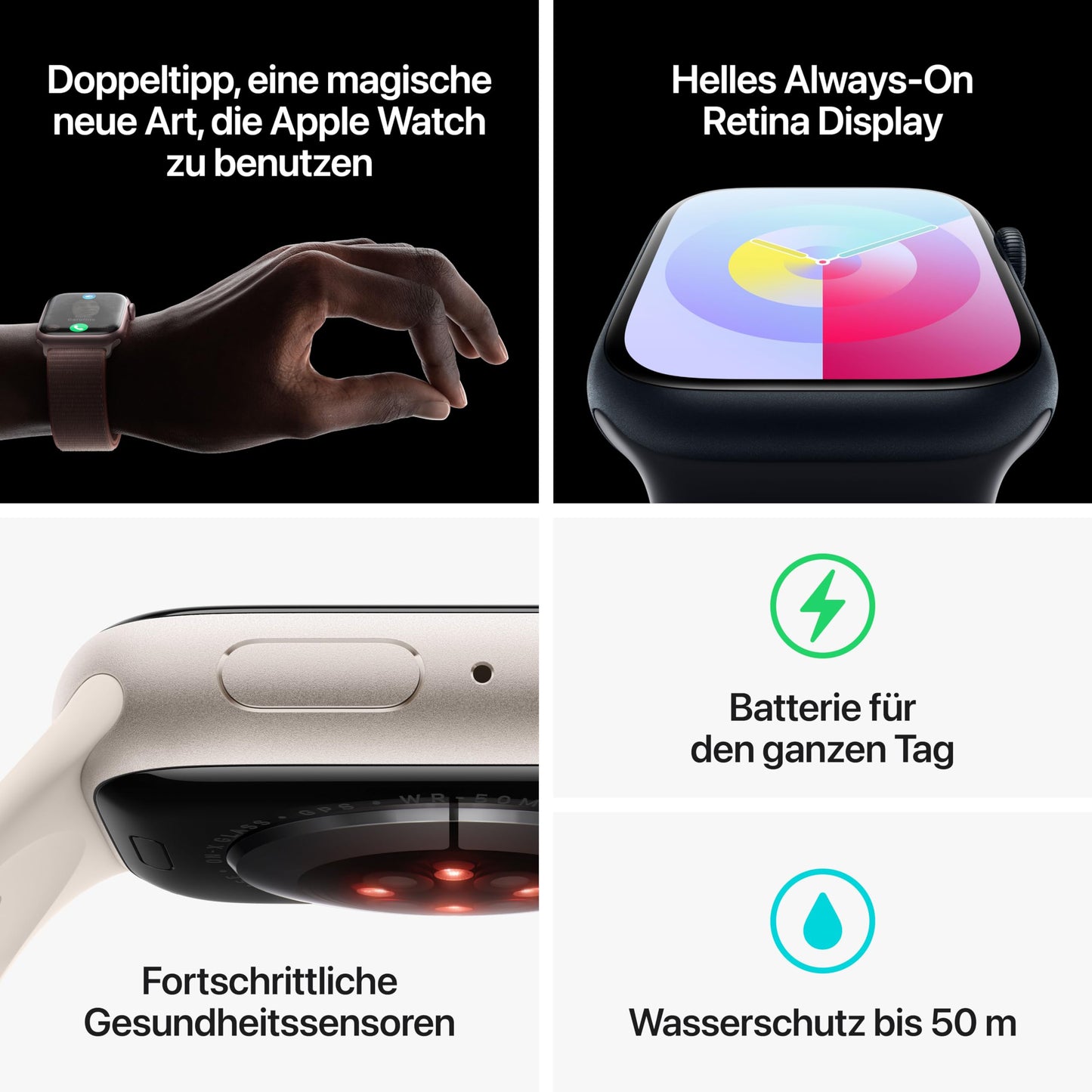 Apple Watch Series 9 – GPS 41mm, Aluminium Polarstern, Sportarmband S/M