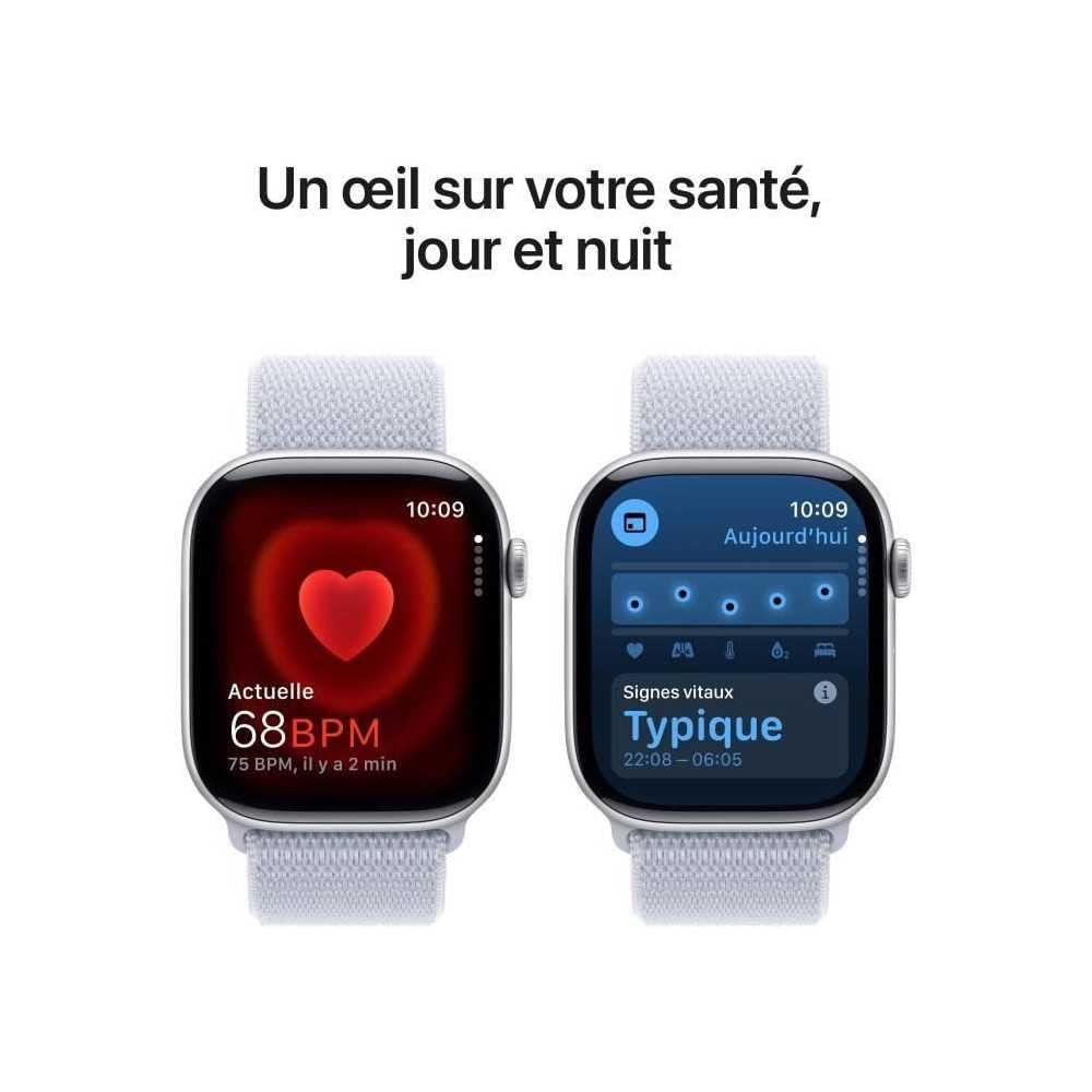 Apple Watch Series 10 (GPS + Cellular 46 mm) Smartwatch mit Aluminiumgehäuse in Silber und Sport Loop in Blaue Wolke (One Size). Fitnesstracker, EKG App, Always-On Retina Display, CO₂ neutral