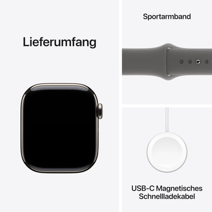 Apple Watch Series 10 – GPS + Cellular 42mm, Titan Natur, Sportarmband Steingrau