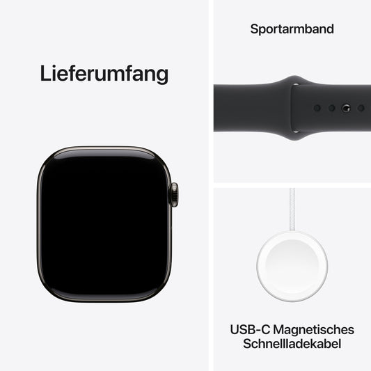 Apple Watch Series 10 – GPS + Cellular 46mm, Titan Schiefer, Sportarmband Schwarz M/L