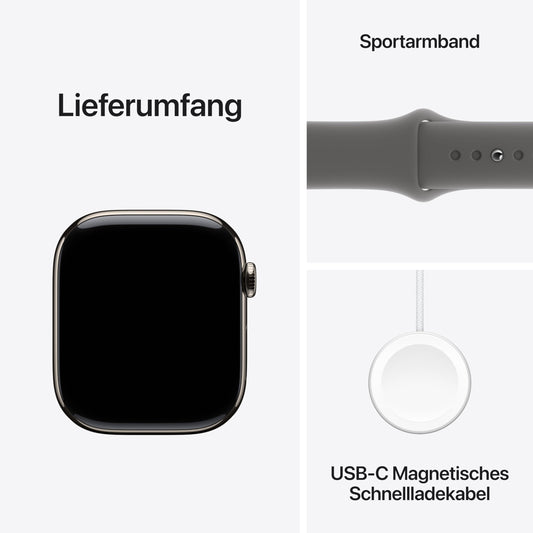 Apple Watch Series 10 – GPS + Cellular 46mm, Titan Natur, Sportarmband Steingrau