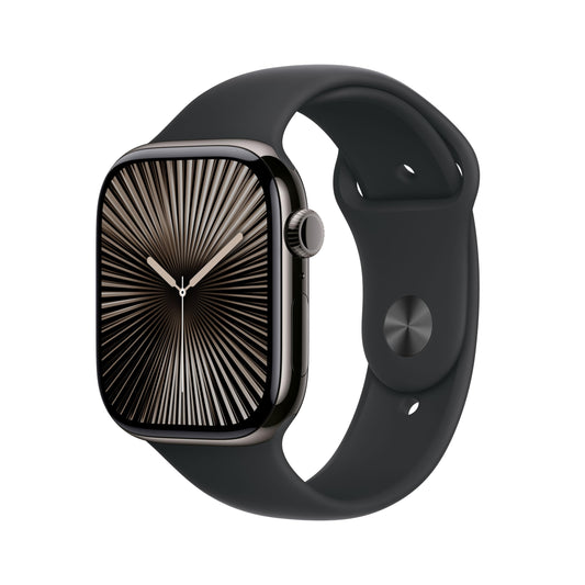 Apple Watch Series 10 – GPS + Cellular 46mm, Titan Schiefer, Sportarmband Schwarz M/L