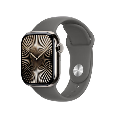 Apple Watch Series 10 – GPS + Cellular 42mm, Titan Natur, Sportarmband Steingrau