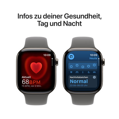 Apple Watch Series 10 – GPS + Cellular 46mm, Titan Natur, Sportarmband Steingrau