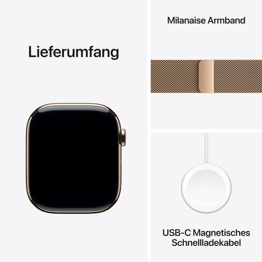 Apple Watch Series 10 – GPS + Cellular 46mm, Titan Gold, Milanaise Armband