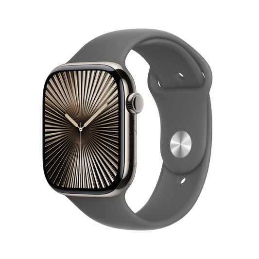 Apple Watch Series 10 – GPS + Cellular 46mm, Titan Natur, Sportarmband Steingrau